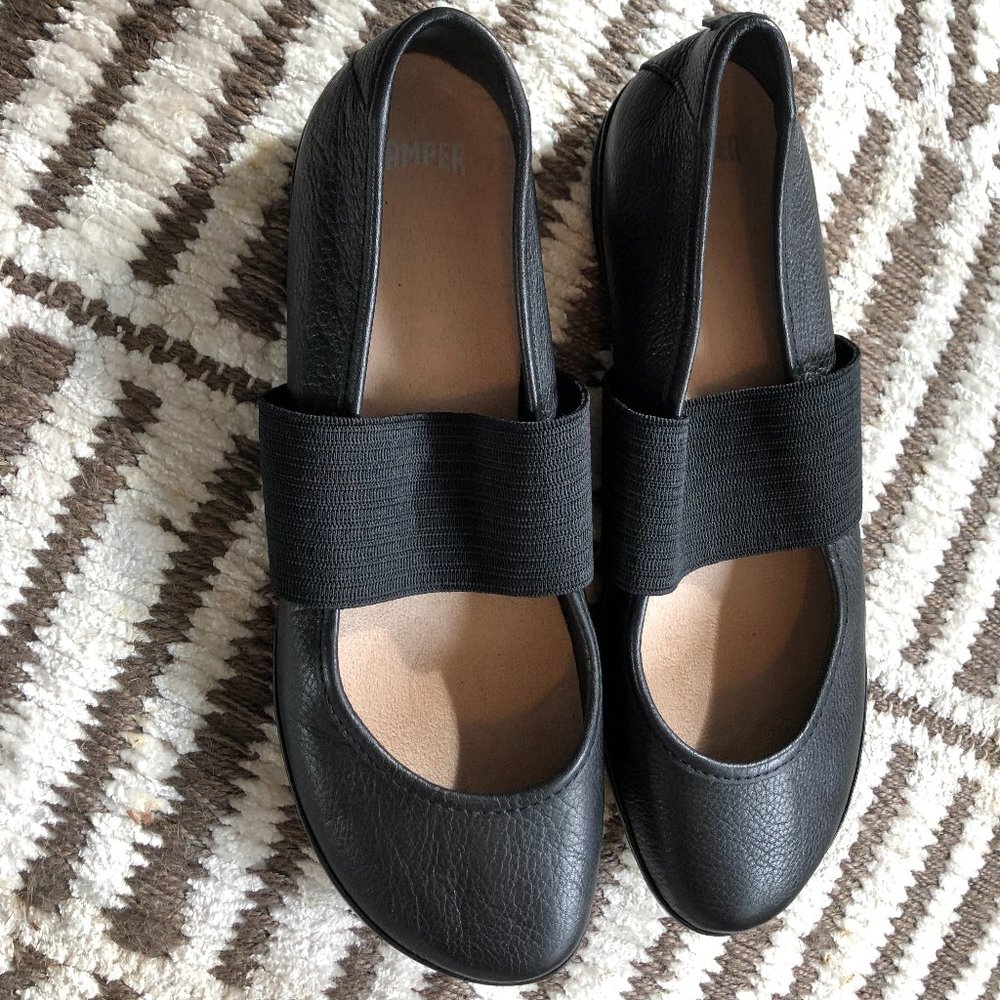 CAMPER MARY JANE LEATHER BALLET FLATS-BLACK-BRAND NEW-SIZE 39/8.5